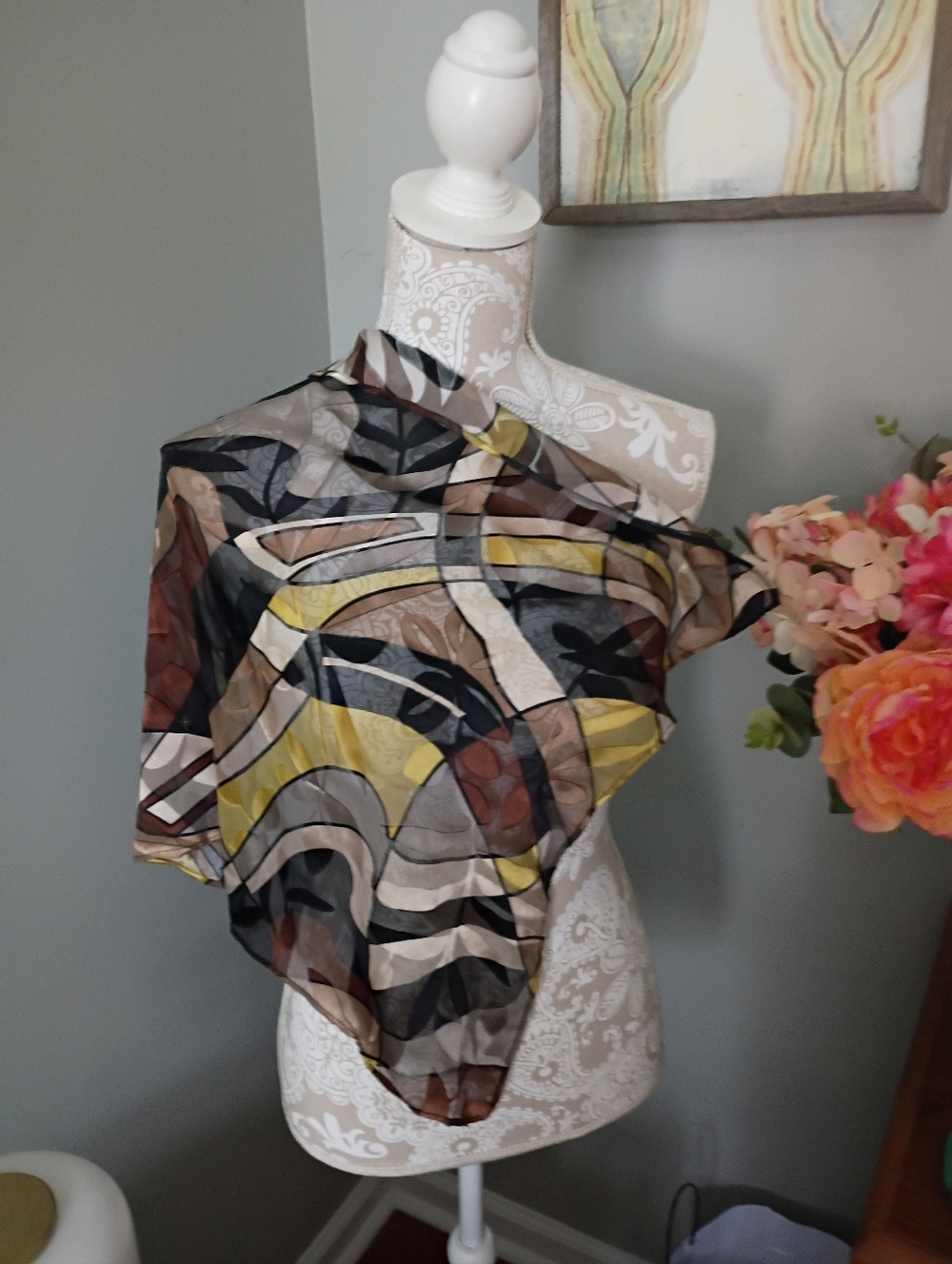 Liz Claiborne Silk Abstract Multi-Color Sheer Square Scarf